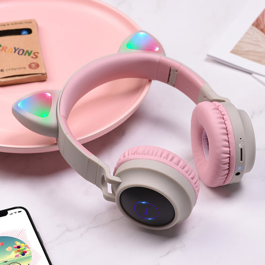 W27 Cheerful Wireless Cat Ear Headphones Pink - hocotech